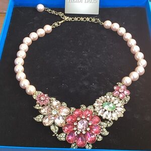 Heidi Daus Pink and Gold Floral Necklace with Green Accent